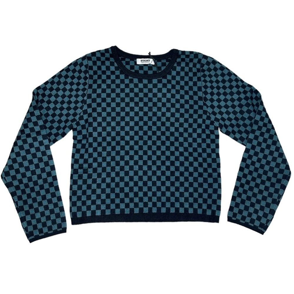 Daydreamer LA Teal Green Black Checkered Pullover Long Sleeve Sweater XL NWT - Picture 2 of 8